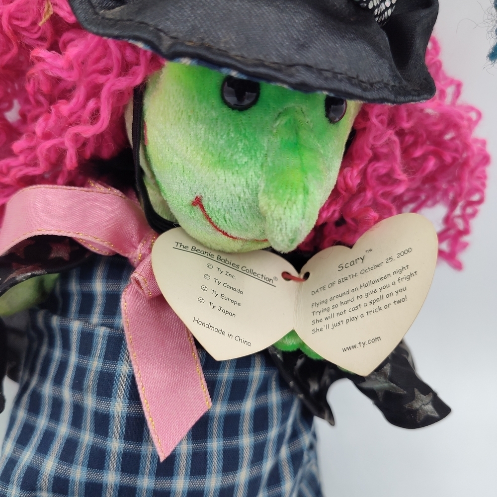 2001 Ty "Scary" Witch Plush Toy with Pink Hair. Original Swing Tag P.E. Filling - Picture 3 of 7